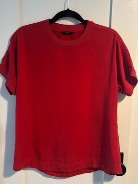 Women’s oversized mixed media silky red blouse